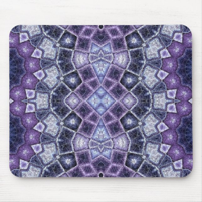 Purple and Blue Geometric Kaleidoscope Pattern Mouse Pad (Front)