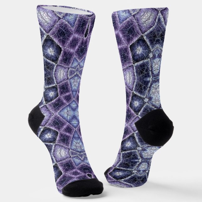 Purple and Blue Geometric Kaleidoscope Pattern Socks (Angled)