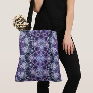 Purple and Blue Geometric Kaleidoscope Pattern Tote Bag