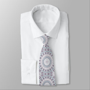 Purple and Blue Geometric Mandala Pattern Tie