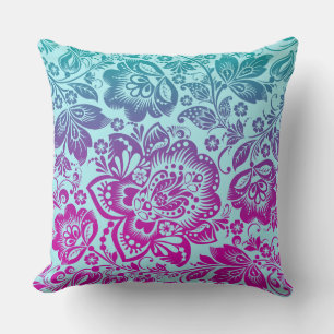 Purple And Blue-Green Floral Damasks Cushion