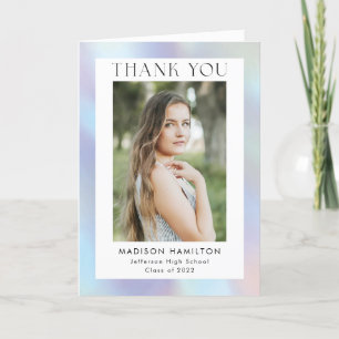 Purple and Blue Holographic Photo Graduation Thank You Card