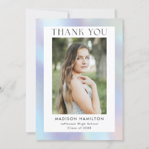 Purple and Blue Holographic Photo Graduation Thank You Card