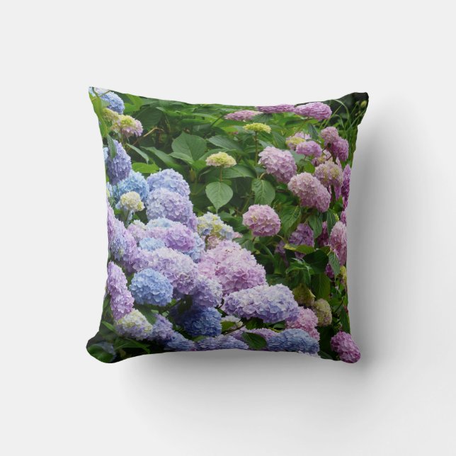 Purple and Blue Hydrangeas Throw Pillow (Front)