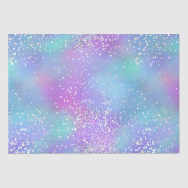 Purple and Blue Iridescent Holo Paint Splatters Tissue Paper (Front)