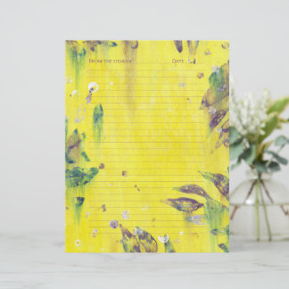 Purple and Blue Leaves on Yellow, Lined Stationery Custom Letterhead