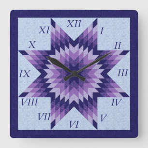 Purple and Blue Lone Star Quilt Design Square Wall Clock