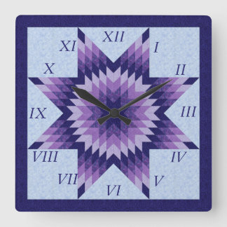 Purple and Blue Lone Star Quilt Design Square Wall Clock