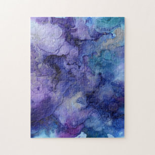 Purple and Blue Marbled Watercolor Monogrammed Jigsaw Puzzle