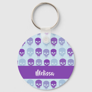 Purple and blue melting skulls pattern key ring