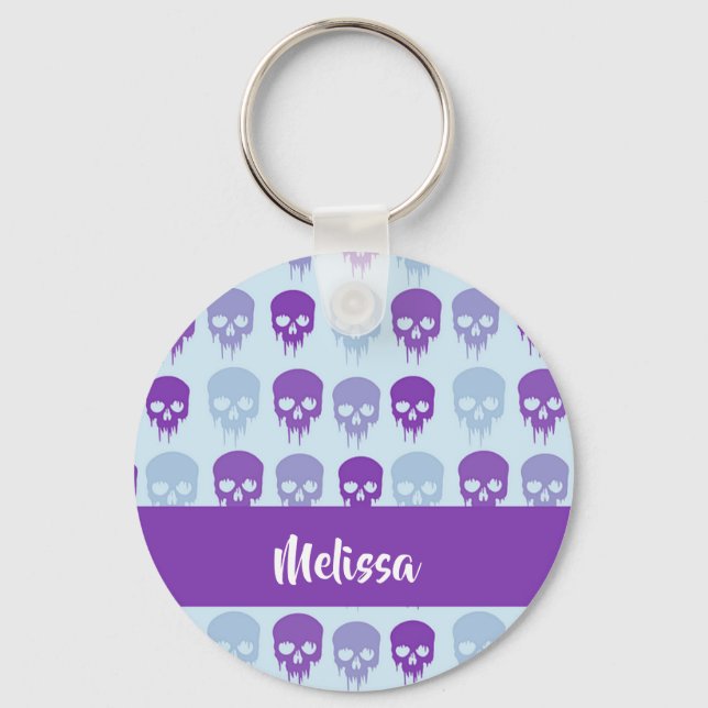 Purple and blue melting skulls pattern key ring (Front)