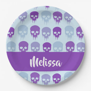 Purple and blue melting skulls pattern paper plate