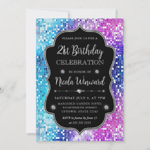 Purple and Blue Mermaid Mosaic Frame Birthday Invitation