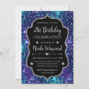Purple and Blue Mermaid Sequins Frame Birthday Invitation