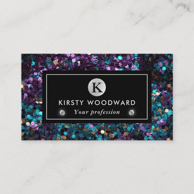 Purple and Blue Mermaid Sequins Pattern Business Card (Front)