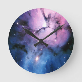 Purple and Blue Nebula Round Clock
