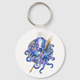 Purple and Blue Octopus with Trident Key Ring
