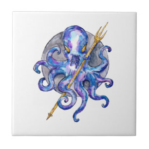 Purple and Blue Octopus with Trident Tile