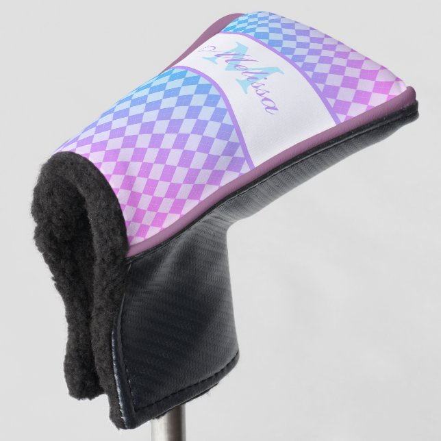 Purple and Blue Ombre Diamonds Monogrammed   Golf Head Cover (3/4 Front)