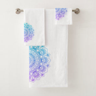 Purple and blue ornate mandala bath towel set