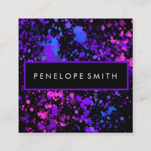 Purple and Blue Paint Splatter Square Business Card