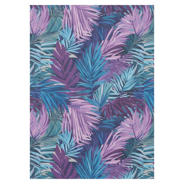Purple And Blue Palm Leaf Tropical Pattern  Tablecloth (Front)