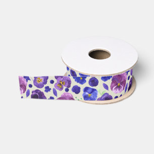 Purple and Blue Pansy Print Ribbon Grosgrain Ribbon