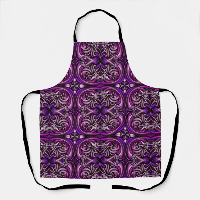 Purple and Blue Patterned All-Over Print Apron (Front)