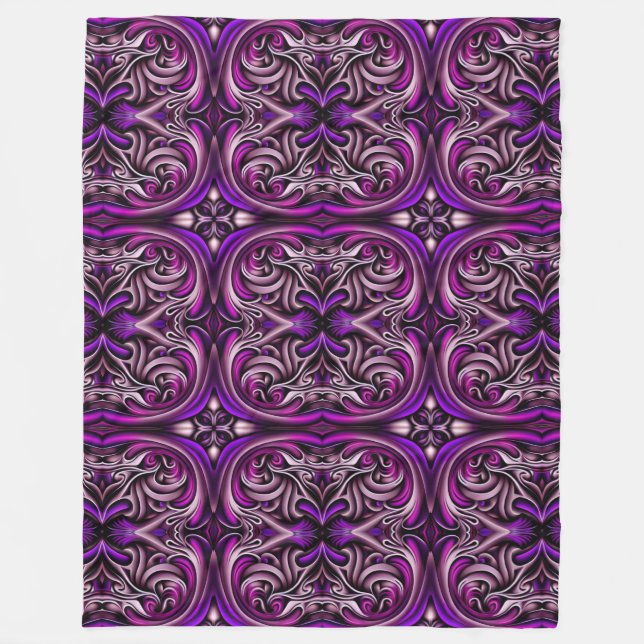 Purple and Blue Patterned Fleece Blanket (Front)