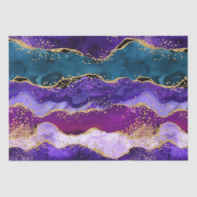 Purple and Blue Peacock Faux Glitter Agate Tissue Paper (Front)