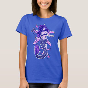 Purple And Blue Retro Pin-Up Mermaid T-Shirt