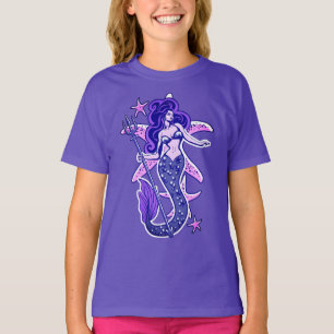 Purple And Blue Retro Pin-Up Mermaid T-Shirt