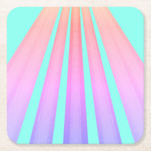 Purple and Blue Retro Striped Square Paper Coaster