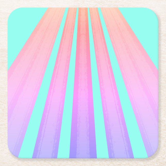 Purple and Blue Retro Striped Square Paper Coaster (Front)