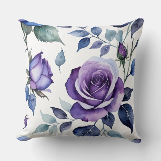 Purple and Blue Rose Floral Cushion (Front)