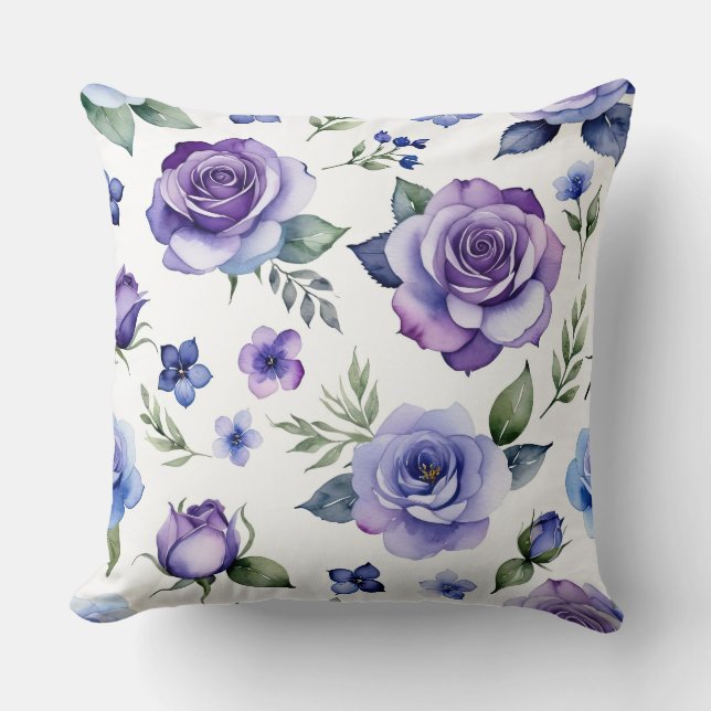 Purple and Blue Roses Cushion (Front)