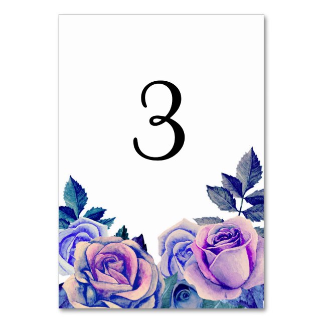 Purple and blue roses table number. Winter wedding Number (Front)