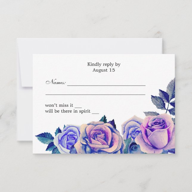 Purple and blue roses wedding rsvp Floral response (Front)