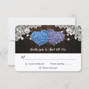Purple and Blue Rustic Floral Lace Wood Wedding RSVP Card