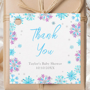 Purple and Blue Snowflakes Baby Shower Thank You Favour Tags