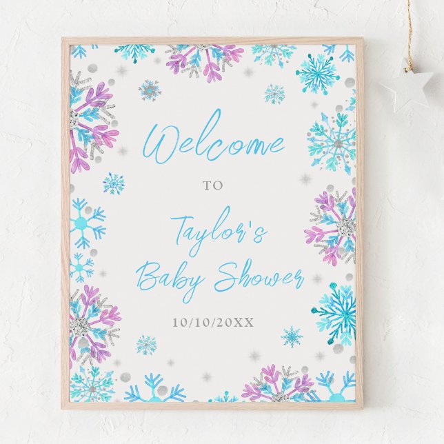 Purple and Blue Snowflakes Baby Shower Welcome Poster (Creator Uploaded)