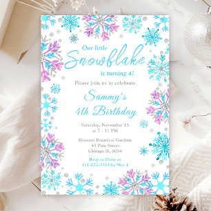 Purple and Blue Snowflakes Birthday Party Invitation