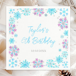 Purple and Blue Snowflakes Birthday Party Napkin