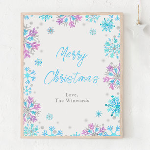 Purple and Blue Snowflakes Merry Christmas Poster