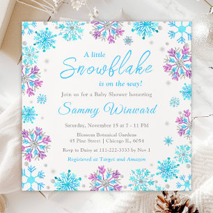 Purple and Blue Snowflakes Winter Baby Shower Invitation