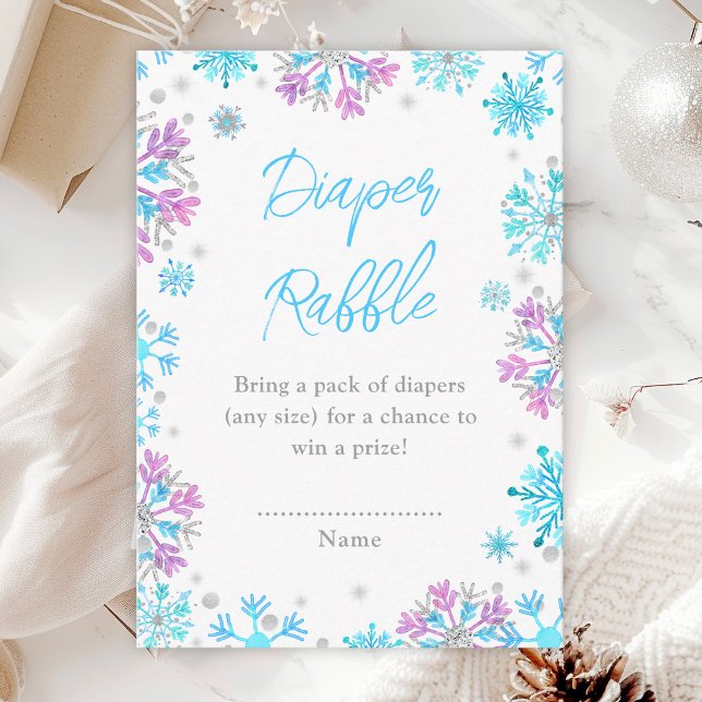 Purple and Blue Snowflakes Winter Diaper Raffle Enclosure Card (Creator Uploaded)