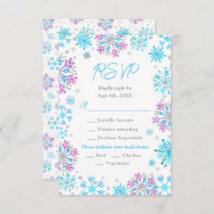 Purple and Blue Snowflakes Winter Meal Choice RSVP Card