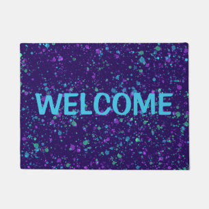 Purple and Blue Splatters Welcome Door Mat