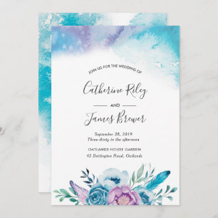 Purple and blue spring floral Wedding invitation