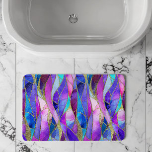 Purple and Blue Stained Glass Mosaic pattern Bath Mat